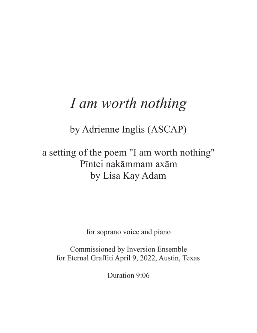 I am worth nothing (Pintci nakammam axam) for soprano and piano