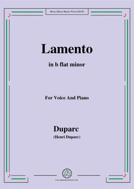 Duparc-Lamento in b flat minor,for Violin and Piano (arr. MSM)