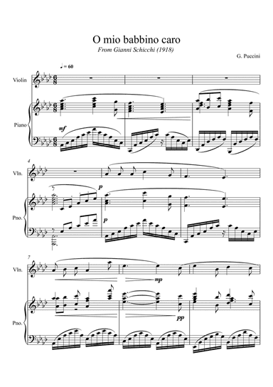 Giacomo Puccini - O mio babbino caro (Violin Solo) (arr. André Laitano)