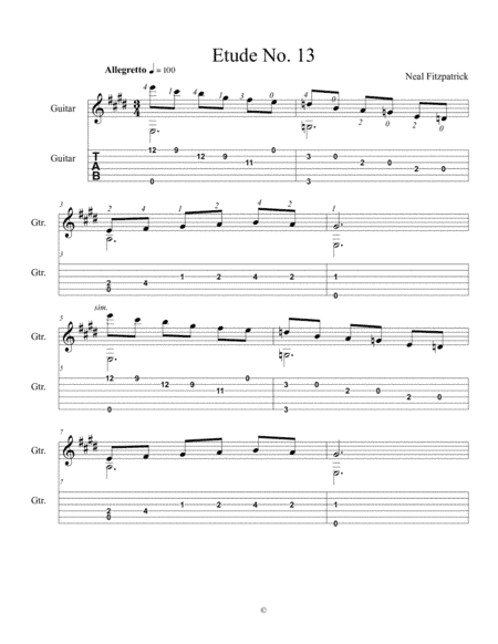 Etude No.13 For Guitar by Neal Fitzpatrick-Tablature Edition