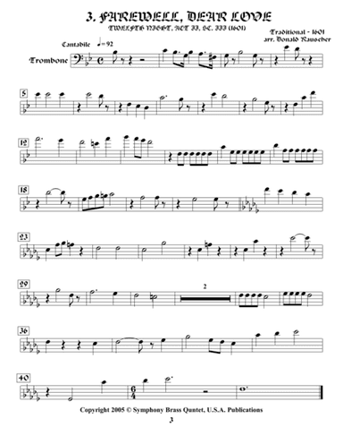 Shakespearean Music for Brass Quintet - 3. Farewell, Dear Love - Twelfth Night (Trombone) (arr. Donald Rausche / Transcribed by R.R.Cardo)