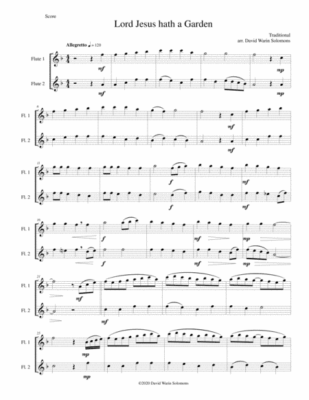 Lord Jesus hath a Garden (aka King Jesus hath a garden) for flute duo (arr. David Warin Solomons)
