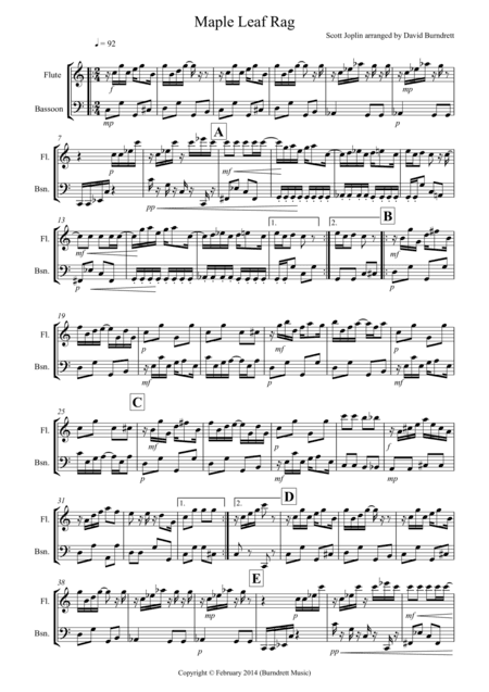 Maple Leaf Rag for Flute and Bassoon Duet (arr. David Burndrett)