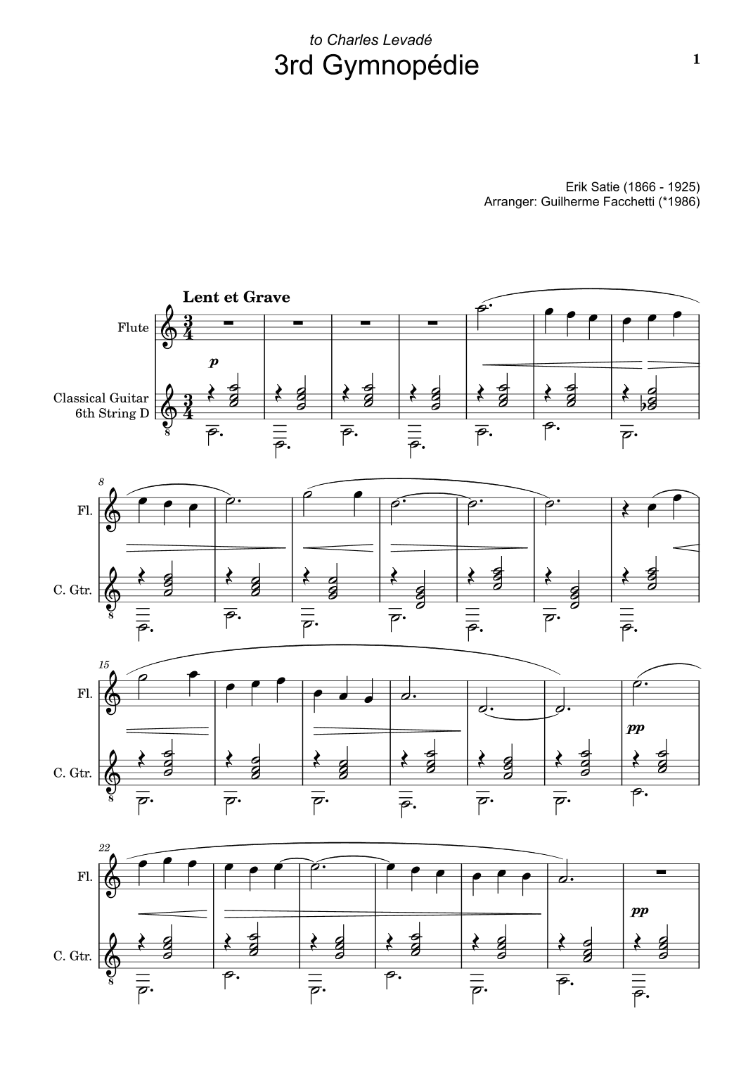 Erik Satie - 3rd Gymnopédie. Arrangement for Flute and Classical Guitar (arr. Guilherme Facchetti)