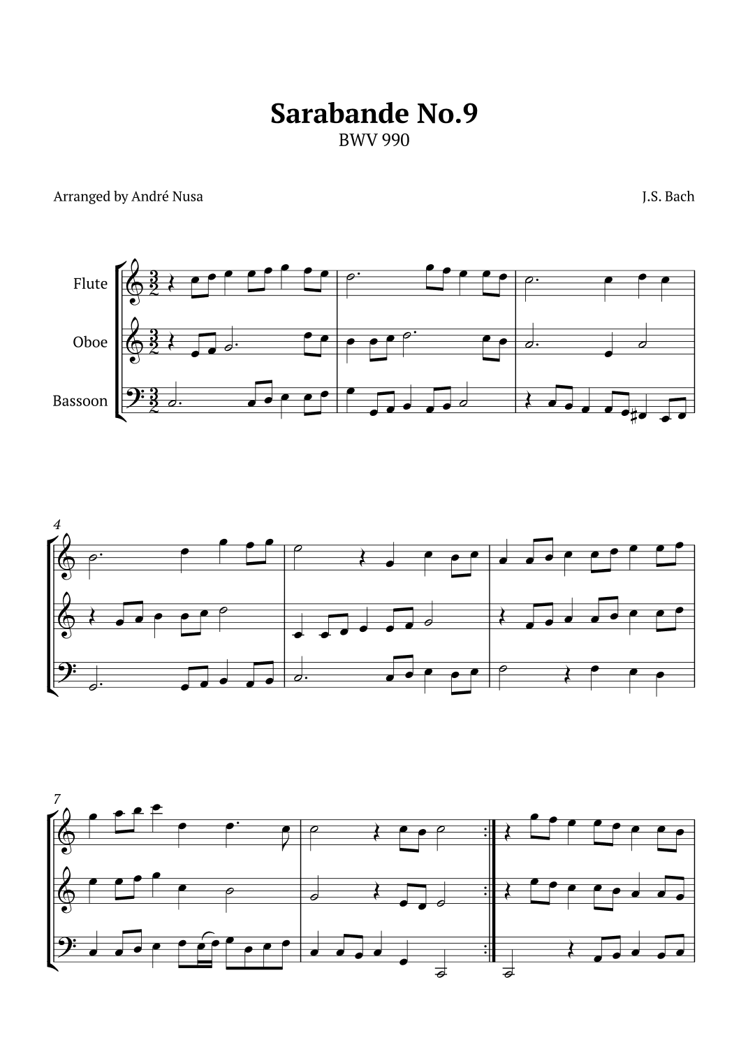 Sarabande No.9 BWV 990 (arr. André Nusa)