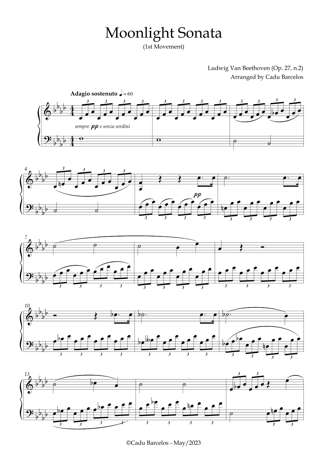 Moonlight Sonata (Beethoven) F minor Piano (arr. Cadu Barcelos)