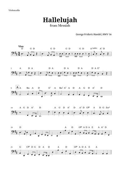 Hallelujah by Handel for Cello with Chords (arr. Langanho)