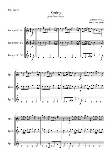Spring (from Four Seasons of Antonio Vivaldi) for Trumpet in Bb Trio (arr. Fabio Britto)