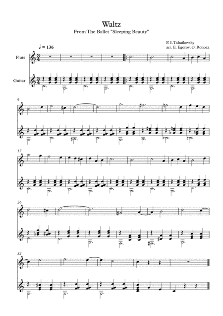 Waltz (Sleeping Beauty), Peter Ilyich Tchaikovsky, For Flute & Guitar