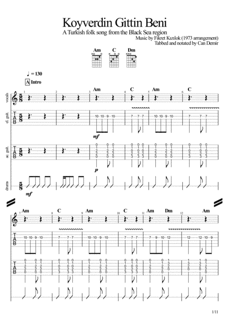 Koyverdin Gittin Beni (Turkish folk song reconstructed for a rock band setting) (arr. Can Demir)