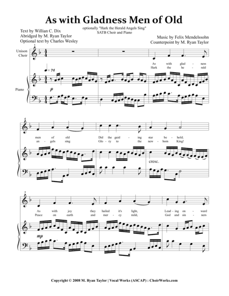 As With Gladness Men of Old | Hark! the Herald Angels Sing : SATB Choir and Piano with optional Viol (arr. M. Ryan Taylor)