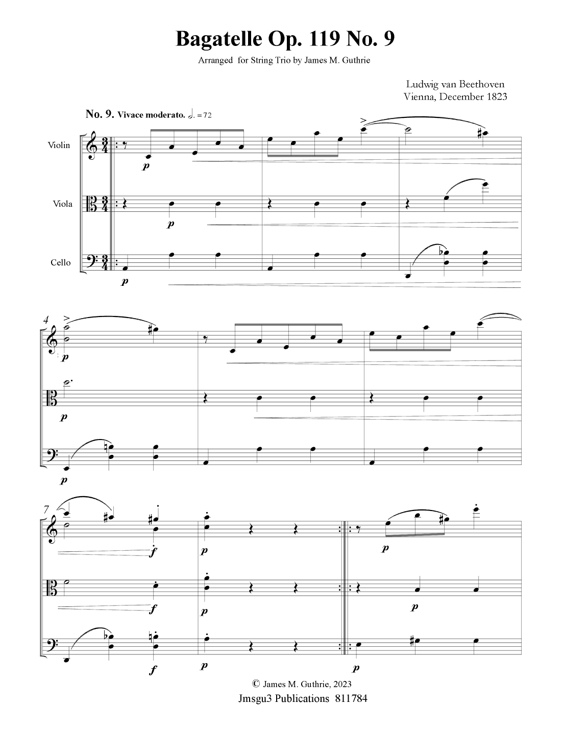 Beethoven: Bagatelle Op. 119 No. 9 for String Trio (arr. James M. Guthrie, ASCAP)