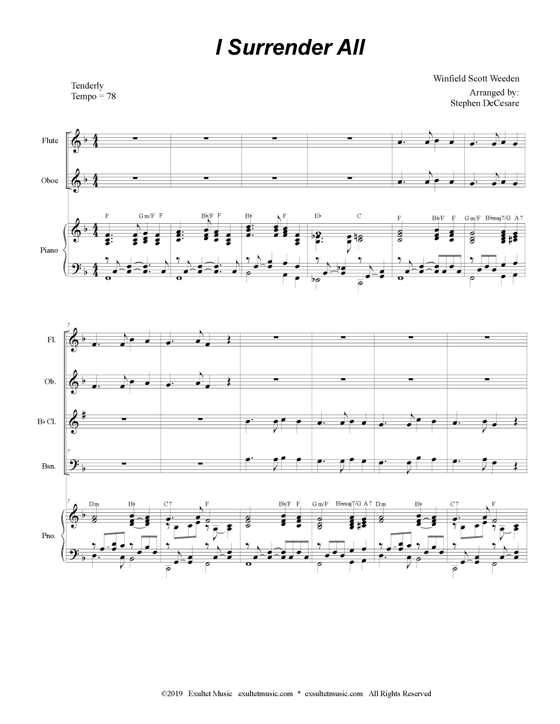 I Surrender All (Woodwind Quartet and Piano) (arr. Stephen DeCesare)