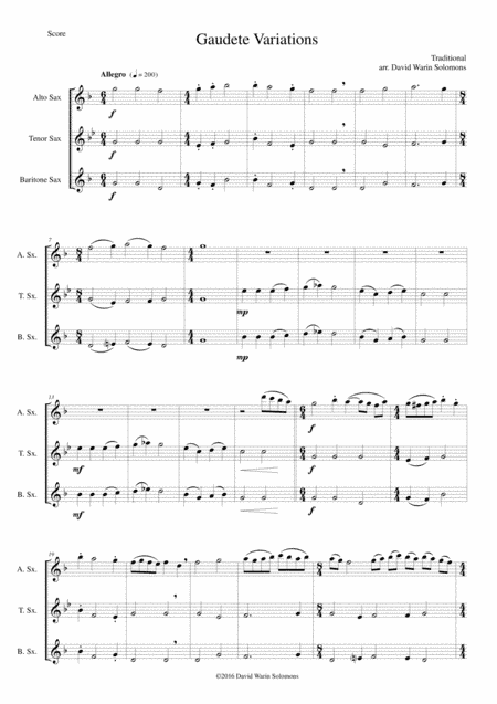 Gaudete Variations for saxophone trio (arr. David Warin Solomons)