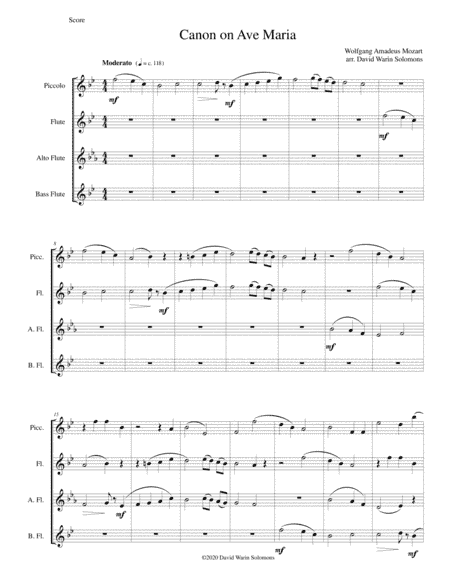 Canon on Ave Maria for piccolo and flutes (arr. David Warin Solomons)