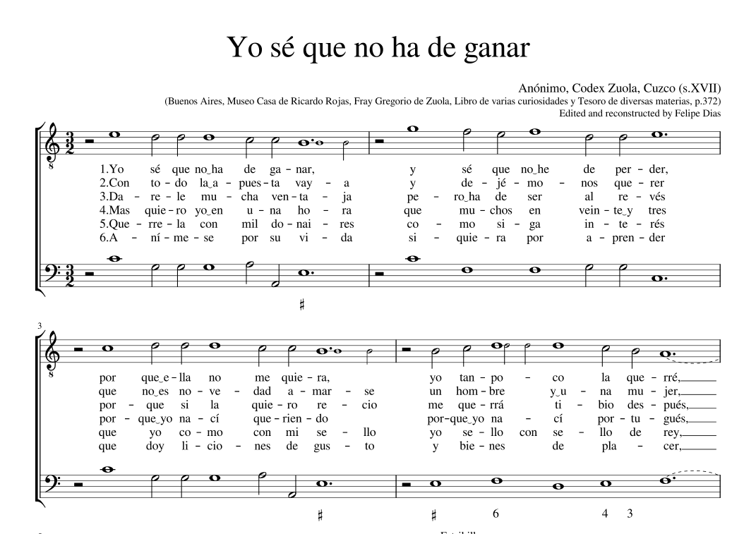 Yo se que no ha de ganar (arr. Early Music Scores)