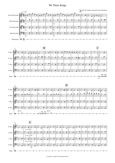 We Three Kings for Recorder Quartet (arr. David Burndrett)