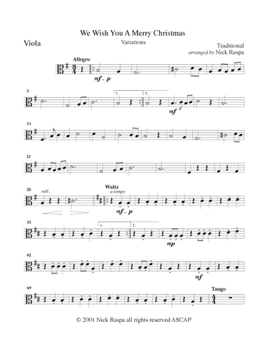We Wish You A Merry Christmas (variations for String Orchestra) Viola part (arr. Nick Raspa)