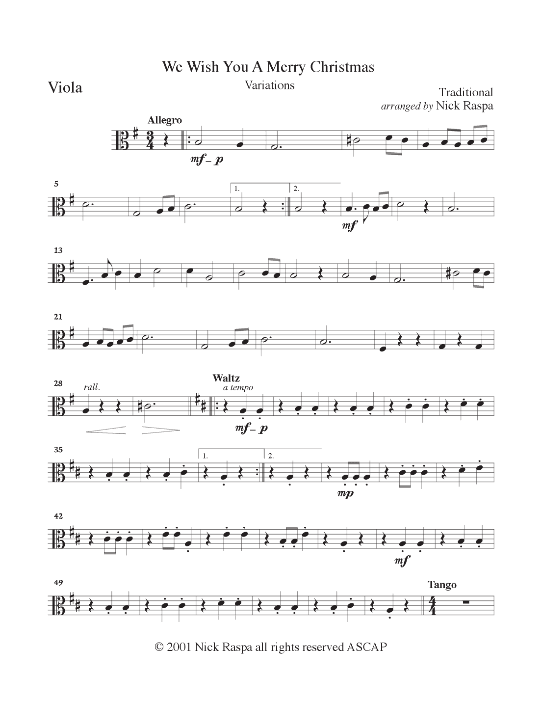 We Wish You A Merry Christmas (variations for String Orchestra) Viola part (arr. Nick Raspa)