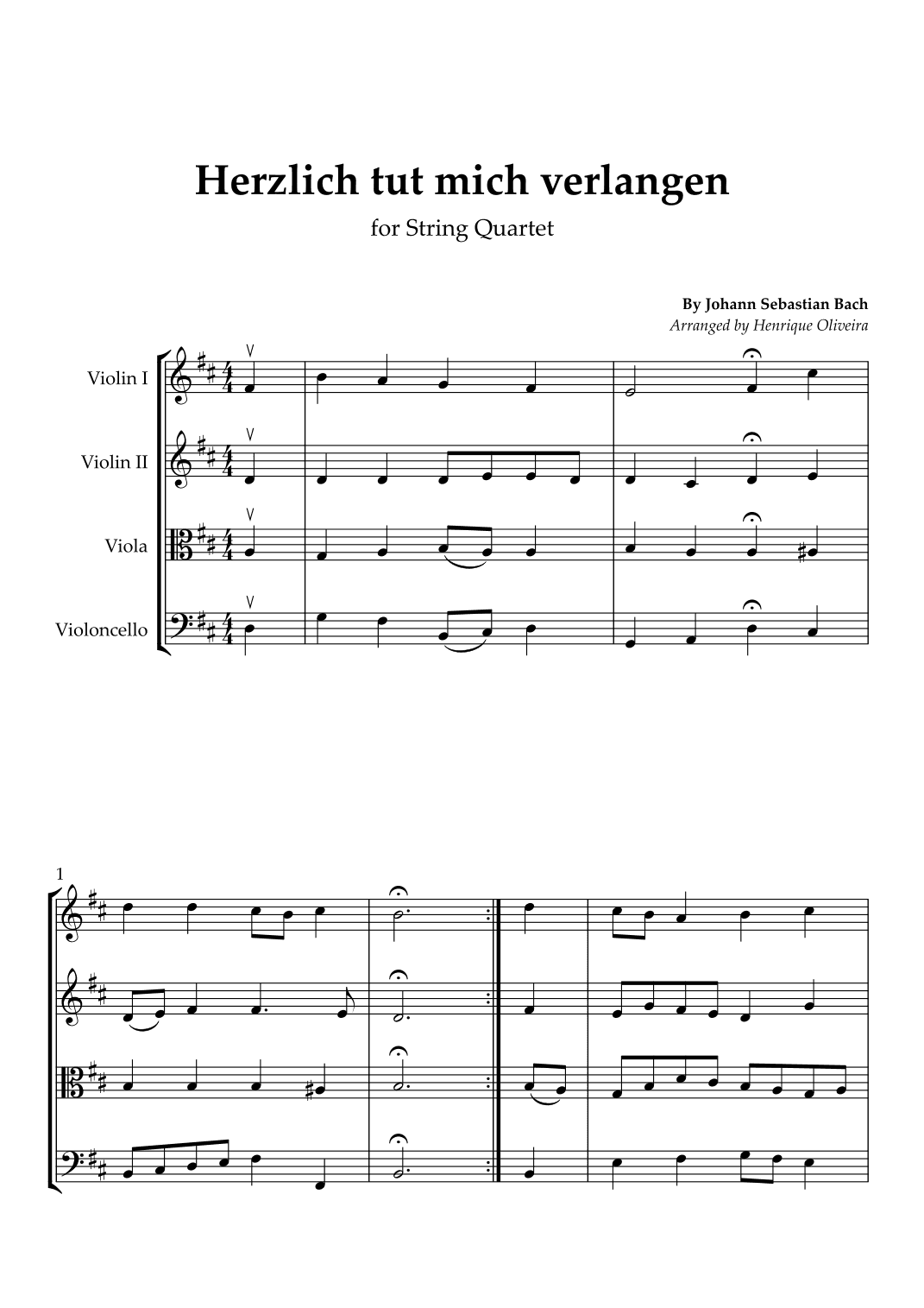 Bach's Choral - "Herzlich tut mich verlangen" (String Quartet) (arr. Henrique Oliveira)