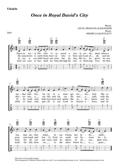 Once in Royal David's City (for Ukulele with TAB) (arr. Michael Thomas Andrews)