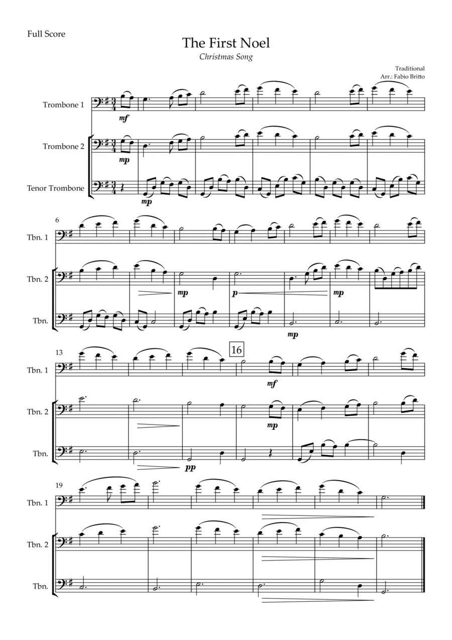 The First Noel (Christmas Song) for Trombone Trio (arr. Fabio Britto)