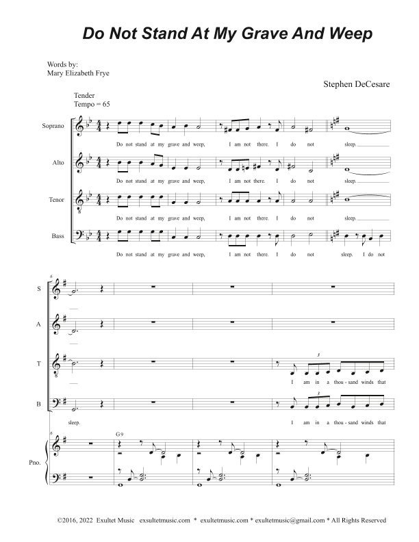Do Not Stand At My Grave And Weep (Vocal Quartet - (SATB)