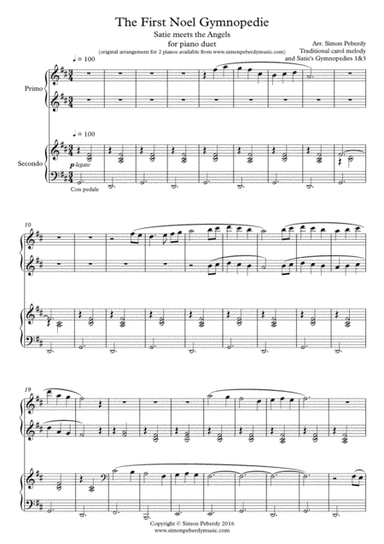 The First Noel Gymnopedie, Christmas Carol variations - Satie meets the Angels, for piano duet (arr. Simon Peberdy (on a traditional Basque melody))