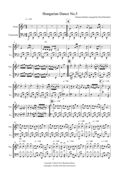 Hungarian Dance No.5 for Violin and Cello (arr. David Burndrett)