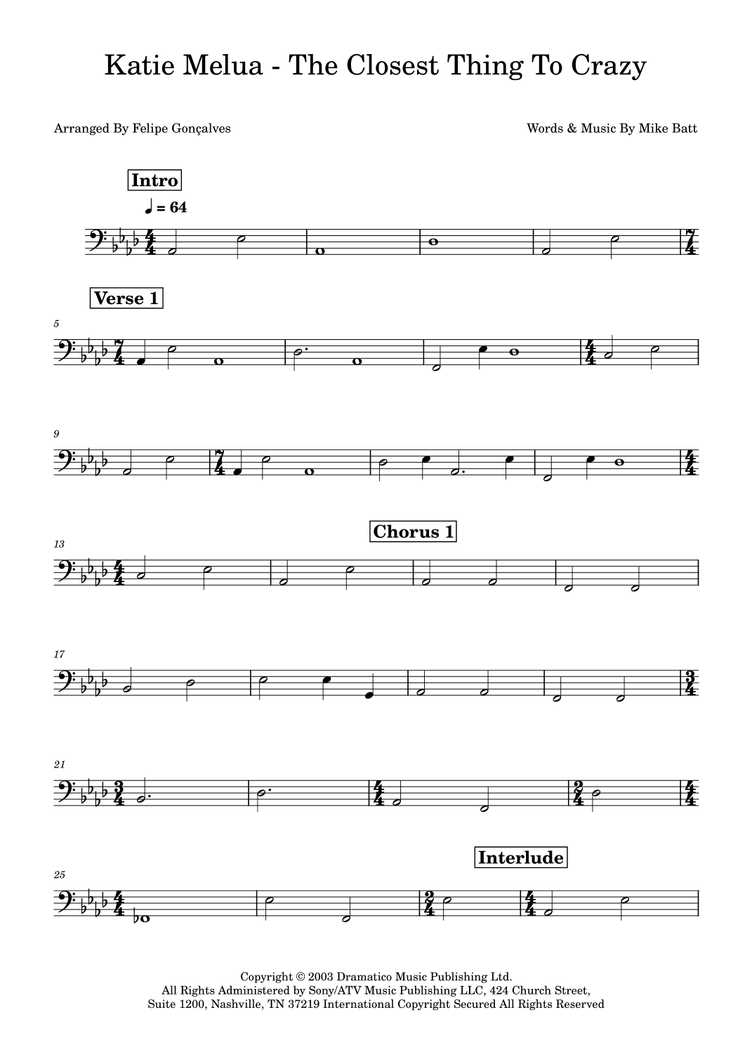 The Closest Thing To Crazy (arr. Felipe Gonçalves)