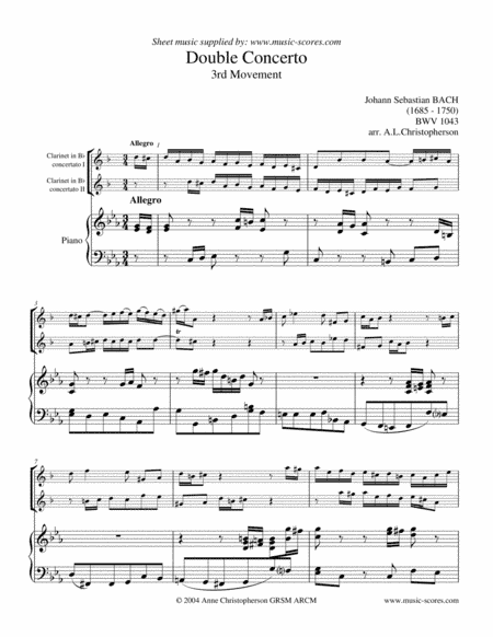 Double Concerto 3rd Movement - 2 Clarinets (lower) & Piano (arr. Anne L Christopherson GRSM ARCM)