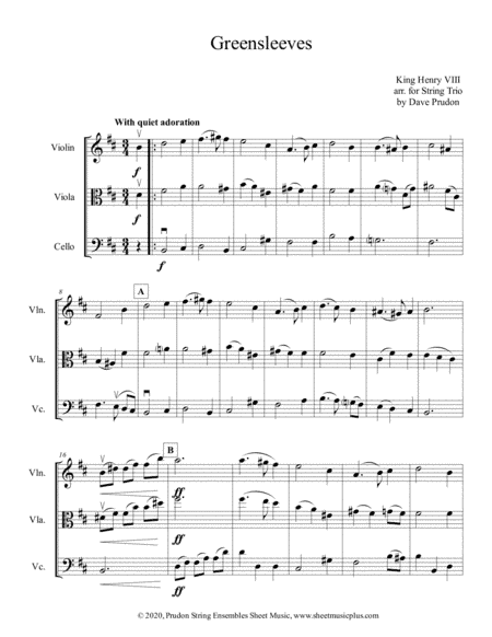 Greensleeves for String Trio (arr. Dave Prudon)
