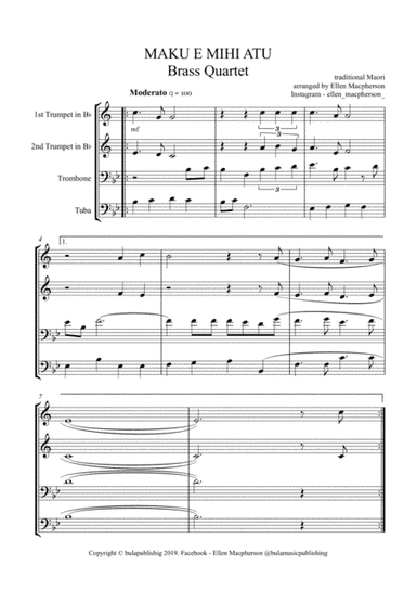 Maku e mihi atu - Maori NZ Brass Quartet. ALL PARTS and SCORE (arr. Ellen Macpherson)