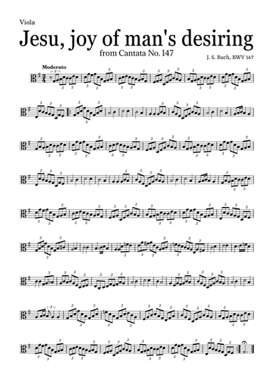 JESU, JOY OF MAN'S DESIRING by Bach - easy version for Viola and piano with chords (arr. Leyandder Trustworthy)