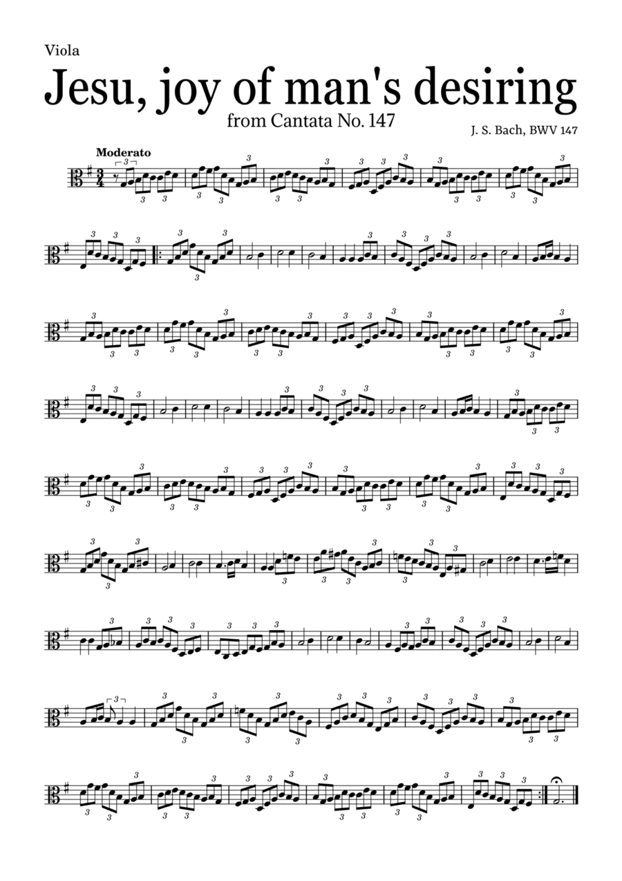 JESU, JOY OF MAN'S DESIRING by Bach - easy version for Viola and piano with chords (arr. Leyandder Trustworthy)