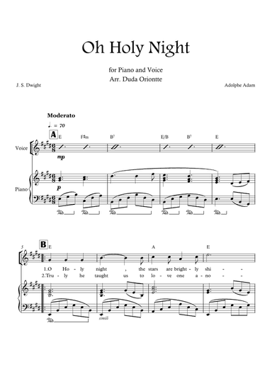 Oh Holy Night (E major - with chords) (arr. Duda Oriontte)