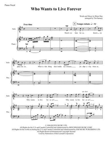 Who Wants To Live Forever (arr. Tim Sarsany)