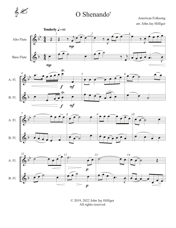 Shenandoah for Alto Flute and Bass Flute (arr. John Jay Hilfiger)