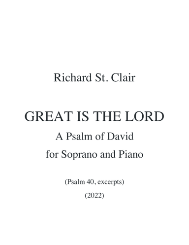 GREAT IS THE LORD for Soprano and Piano (Psalm 40)