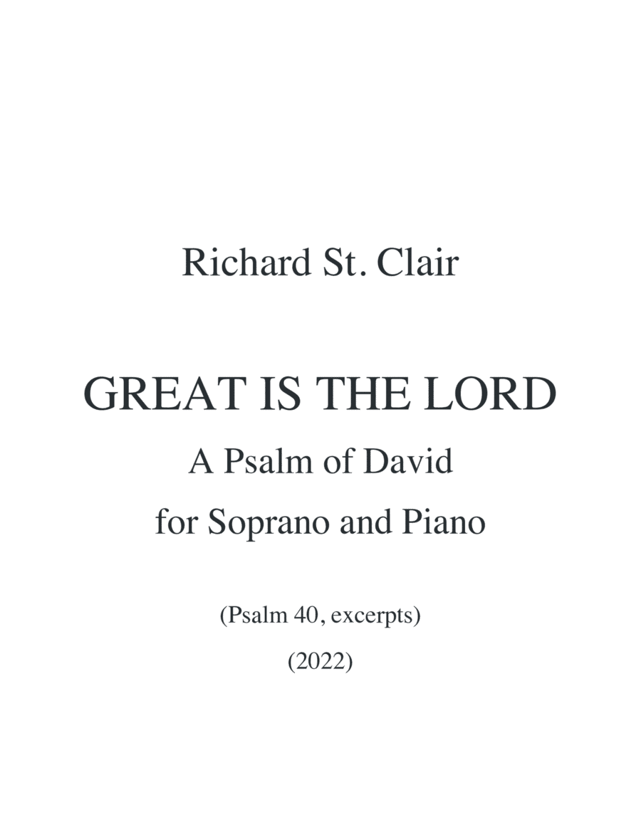 GREAT IS THE LORD for Soprano and Piano (Psalm 40)