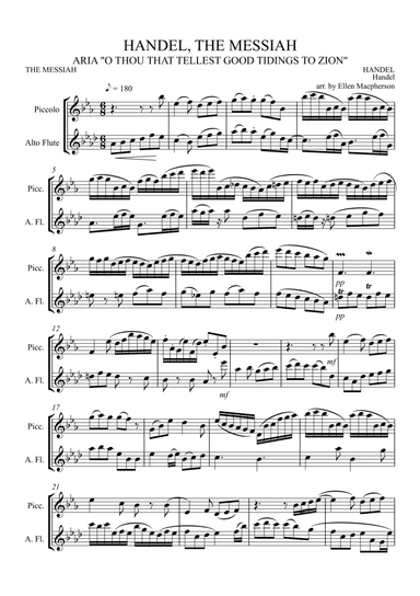 PICCOLO AND ALTO FLUTE Duet - Handel, The Messiah - Aria, "O Thou That Tellest Good Tidings To Zion" (arr. Ellen Macpherson)