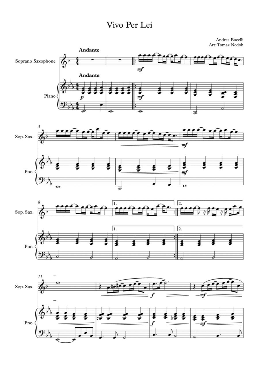 Vivo Per Lei (arr. Tomaz Nedoh)