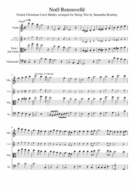 French Christmas Carol Medley for String Trio - Noëls Français en Pot Pourri pour Trio à Cordes (arr. Samantha J Bramley - stringspirational@gmail.com)