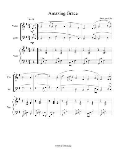 Amazing Grace (violin and cello duet with optional piano accompaniment) (arr. B C Dockery)