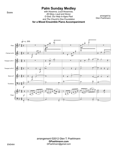 PALM SUNDAY MEDLEY - MIXED ENSEMBLE with PIANO (Flute, Clarinet, 2 Trumpets, Horn, Trombone) (arr. Glen Poehlmann)