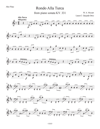 Rondo Alla Turca, from Piano Sonata KV 331. Flute ensemble, PARTS ONLY (arr. Laura C. Quijada Ortíz)