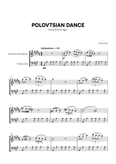 Polovtsian Dance (from Prince Igor) (for Soprano Saxophone and Cello) (arr. Cadenza Editions)