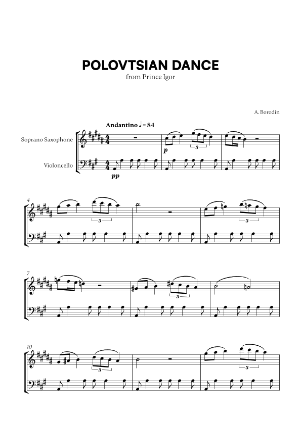 Polovtsian Dance (from Prince Igor) (for Soprano Saxophone and Cello) (arr. Cadenza Editions)