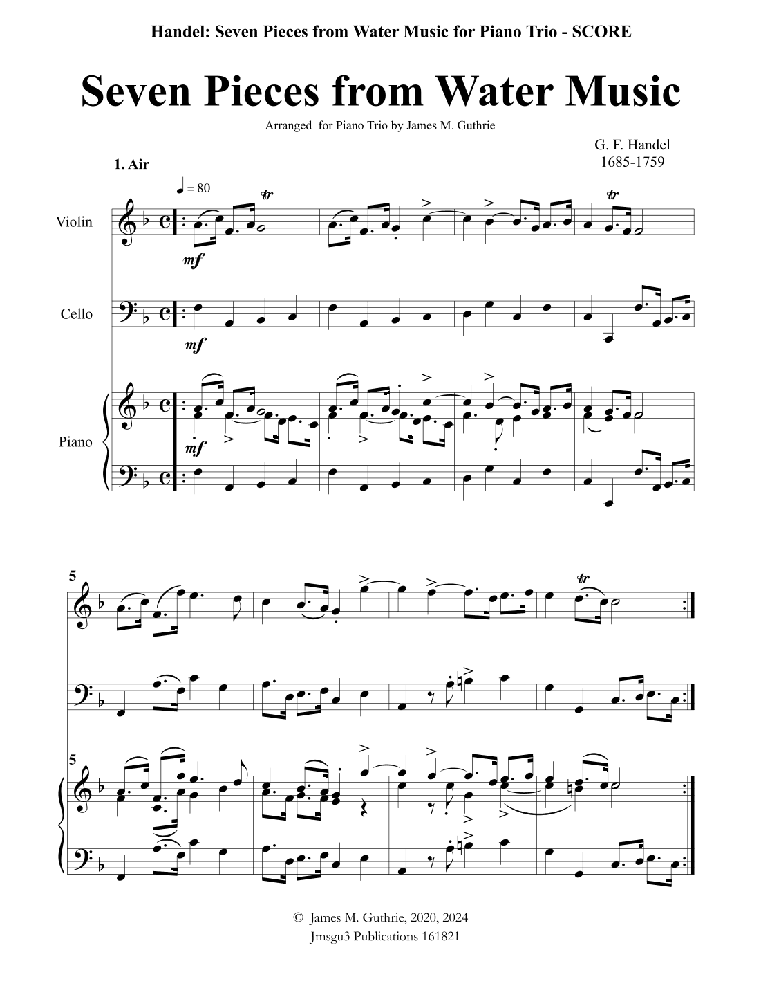 Handel: Seven Pieces from Water Music for Piano Trio (arr. James M. Guthrie)
