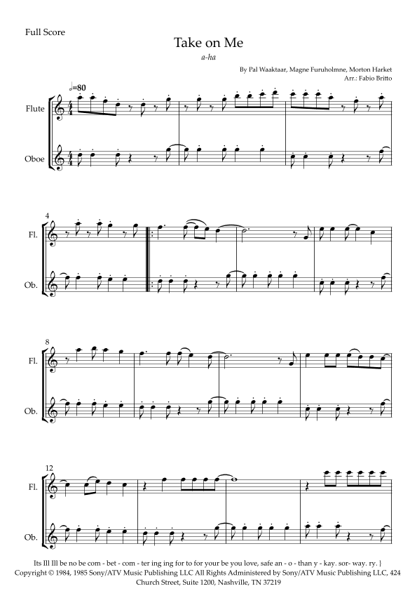 Take On Me (arr. Fabio Britto)